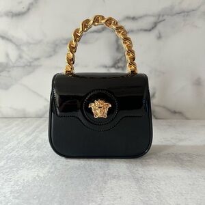 Versace Mini Bag in Black with Gold Chain Handle